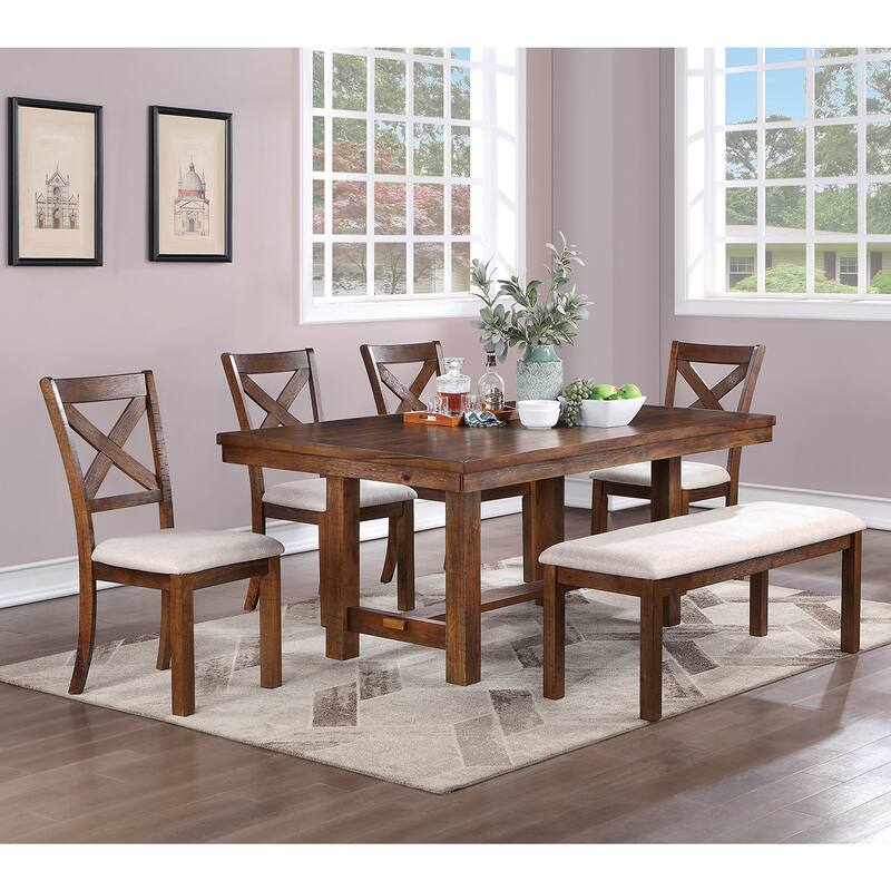 Upholstered Cushion Dining Bench in Walnut