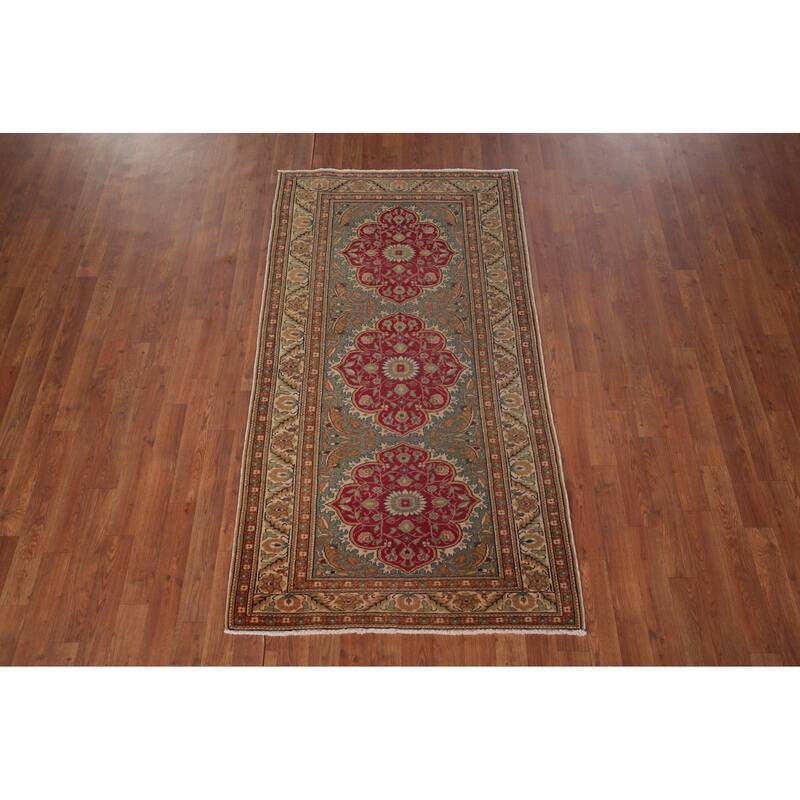 Green Anatolian Turkish Accent Rug Hand-Knotted Wool Carpet - 3'3" X 6'0"