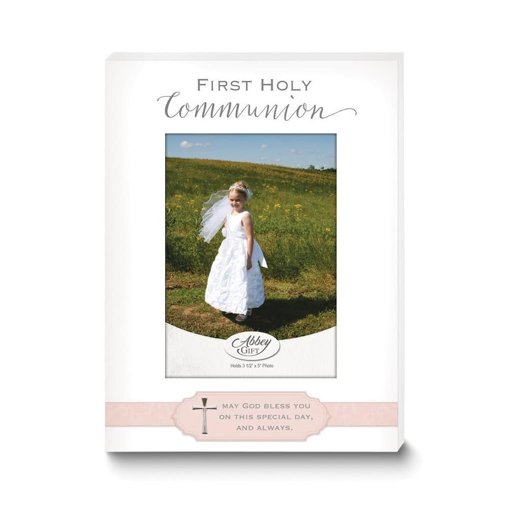 Curata Pink First Holy Communion with Cross 4x6 Wooden Frame with Easel and Hangar