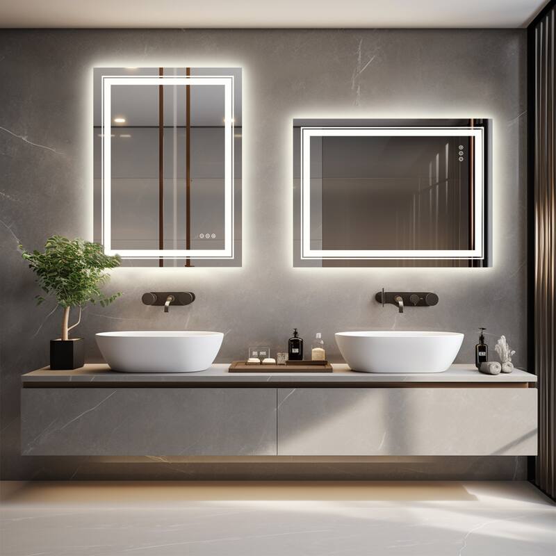 Rectangular Frameless LED Wall Bathroom Vanity Mirror Vertical and Horizontal Hang