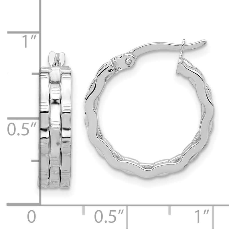 Curata 14k White Gold Polished and Textured Hoop Earrings - 20x29mm
