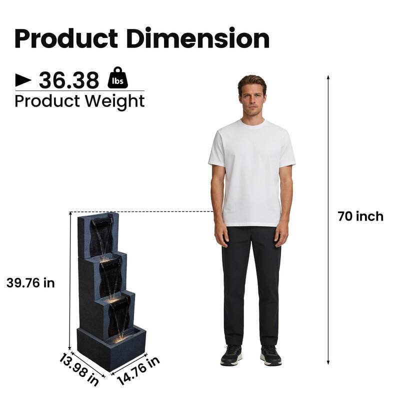 3 Tier Stone Look Lighted Water Fountain Modern Stacked Patio Decor