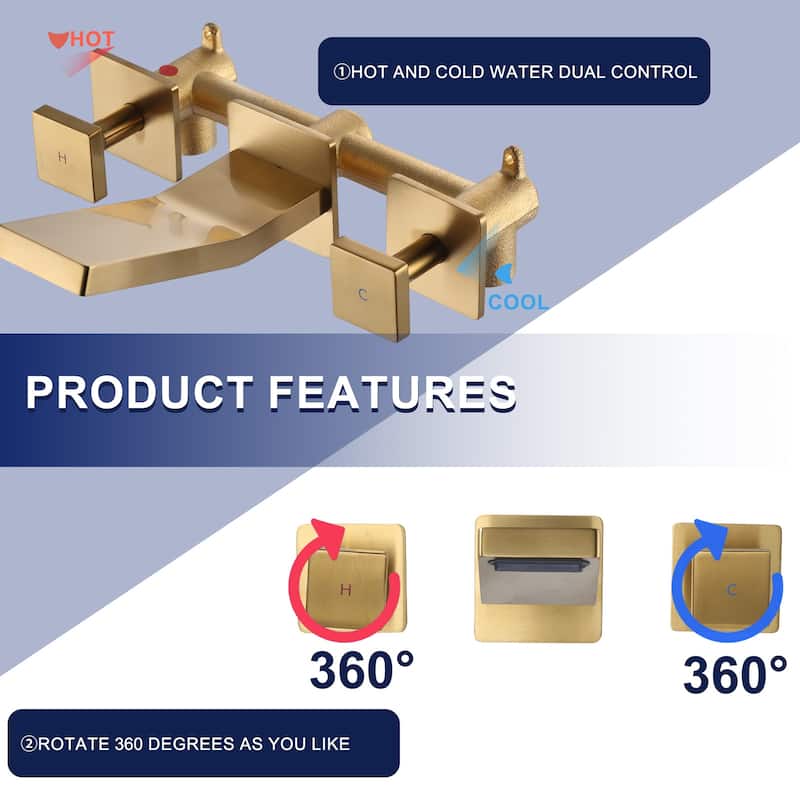 WOWOW Dual- Handle Waterfall Bathroom Wall-mount Faucet in Modern
