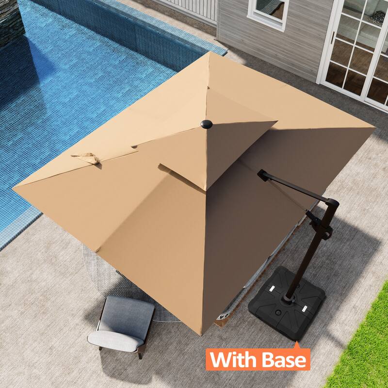 Pellebant 9 FT x 11 FT Outdoor Double Top Patio Cantilever Offset Umbrella with Base Stand - Tan