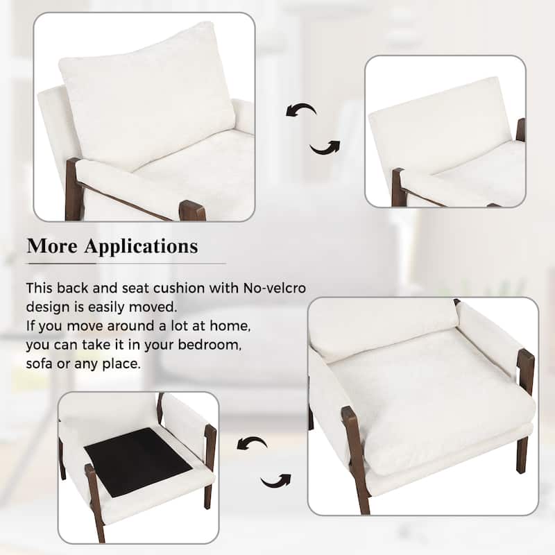 Mid-Century Modern Velvet Accent Chair, Leisure Chair with Solid Wood and Thick Seat Cushion for Living Room, Bedroom