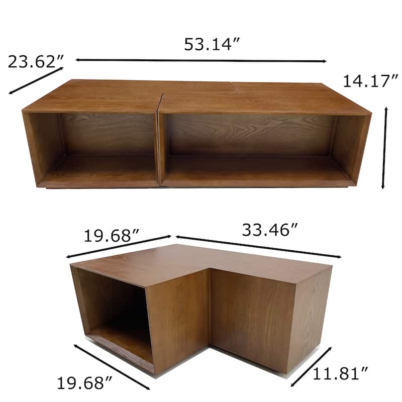 53.14" Mid Century Wood Coffee Table, Set of 2, Brown