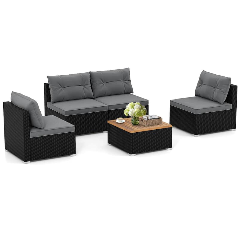 Costway 5 Piece Outdoor Furniture Set with Seat & Back Cushions Acacia - See Details