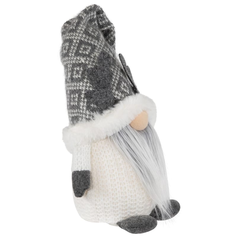 Lighted Gnome with Antlers Christmas Figure - 9" - Gray and White