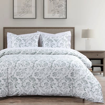Indigo Hill by HiEnd Accents Ivy Printed Cotton Sage Green Floral Vine Print Bedding – 3 Piece Comforter with Pillow Shams