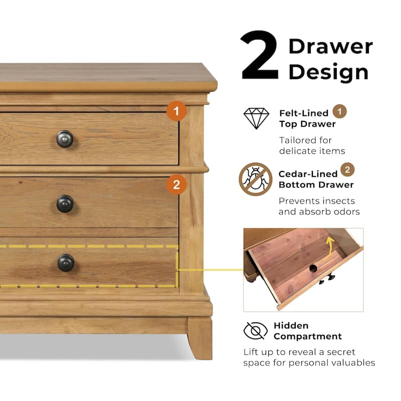 Furniture of America Wellington Farmhouse Natural Oak Wood 2-Drawer Nightstand