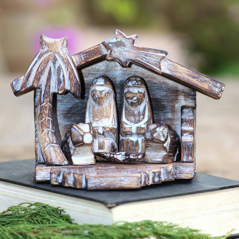 Wood nativity scene, 'Nativity in the Tropics' (6 pcs)