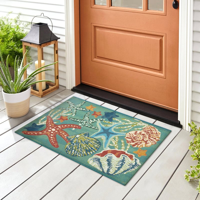Liora Manne Esencia Starfish Song Indoor/Outdoor Mat Aqua 1'11" x 4'11" - 2' x 2'10" - Aqua