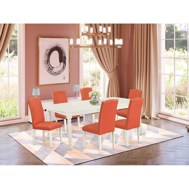 Rectangle Dining Table Set 7Pc - 60x78 Inch Table w/ Leaf & 6 Pink Flamingo Chairs