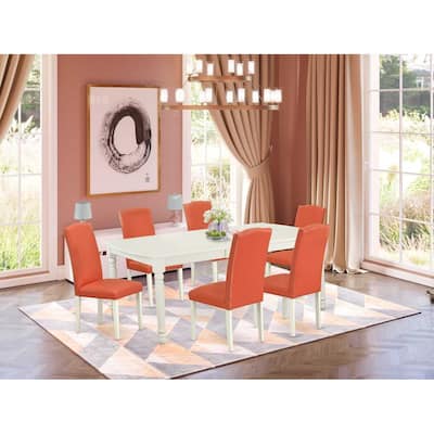 Rectangle Dining Table Set 7Pc - 60x78 Inch Table w/ Leaf & 6 Pink Flamingo Chairs