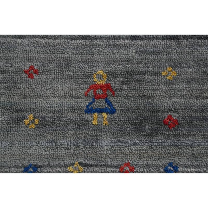 Hand Knotted Oriental Viscose Silk Carpet Tribal Animal Pictorial Greys & Charcoal Gabbeh Area Rug - 9' 11'' X 8' 1''