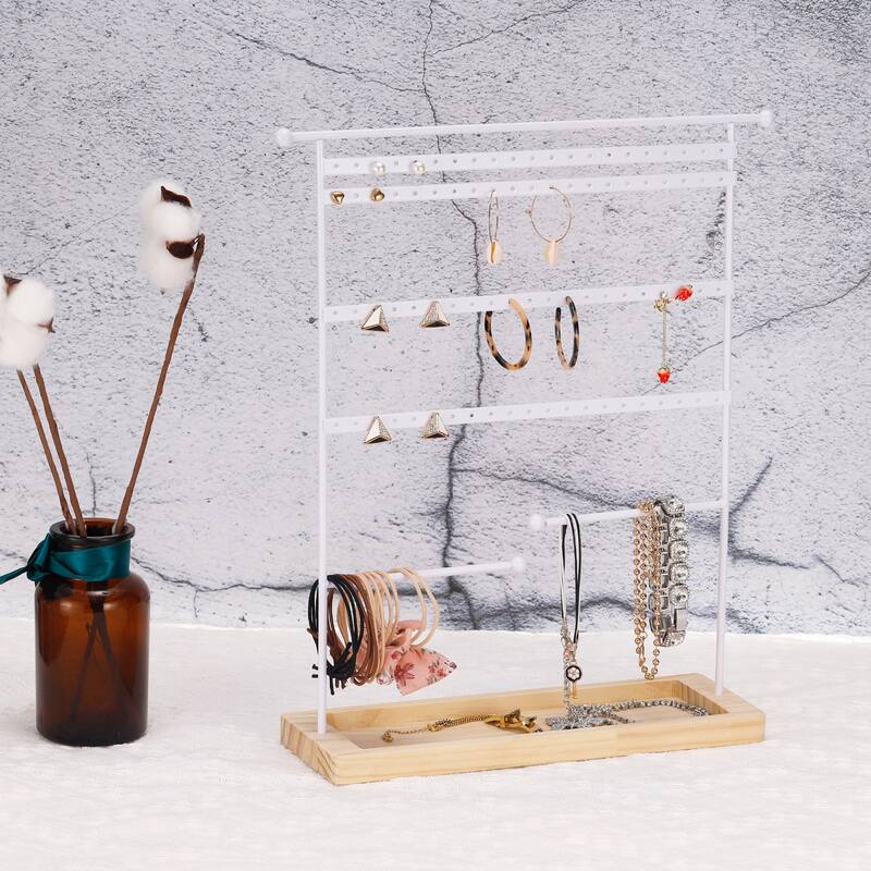Earring Display Tower 4 Tier Metal Jewelry Holder - White