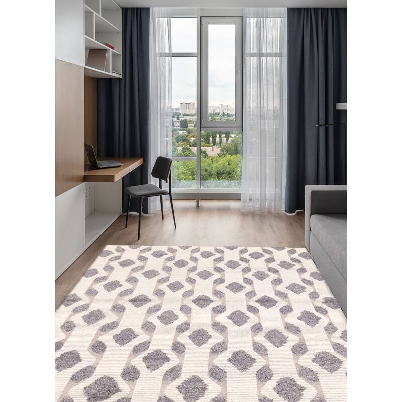 ECARPETGALLERY Hand-knotted Tangier Cream Wool Rug - 5'0 x 7'10