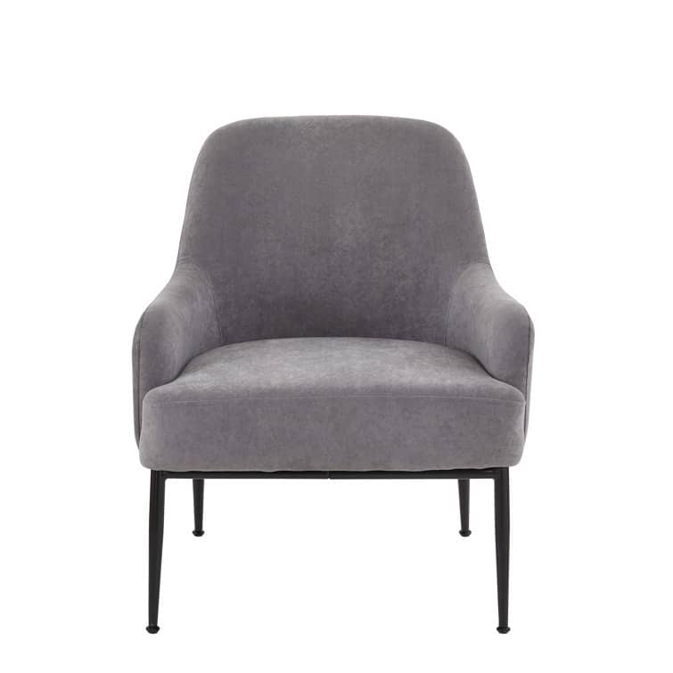 US Pride Furniture Velvet Armchair Solid and Engineered Wood with Black Metal Legs Dense Foam and Heavy Webbing - Grey