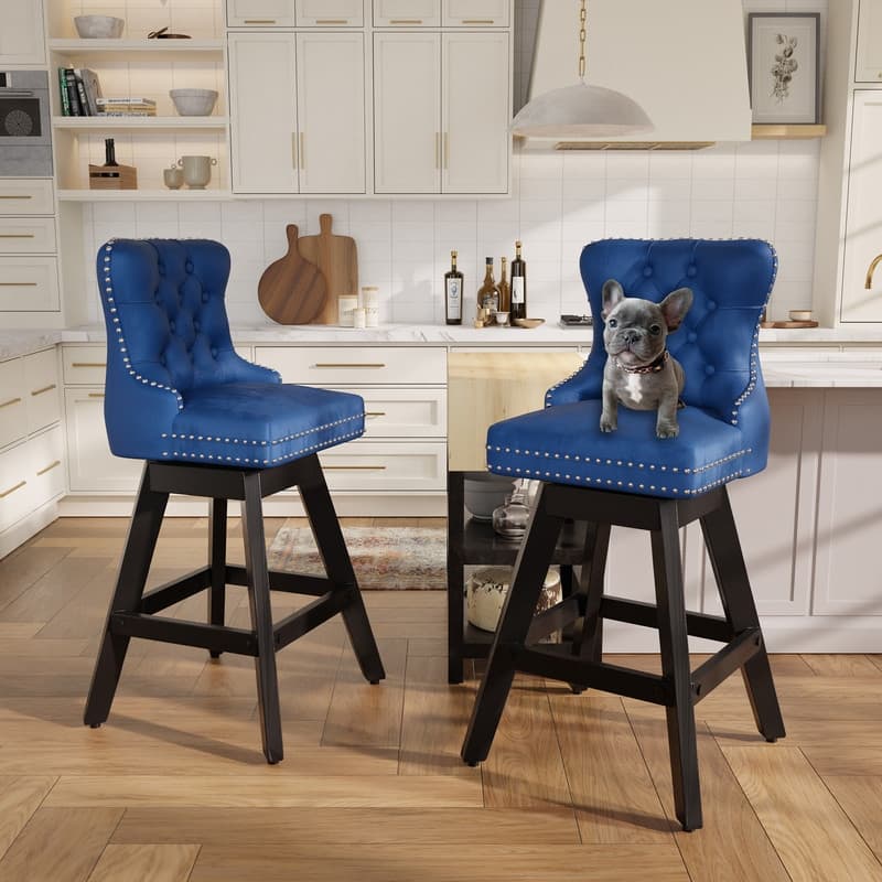 Swivel Velvet Leisure Counter Bar Stools Set of 8 - Blue Velvet Set Of 2