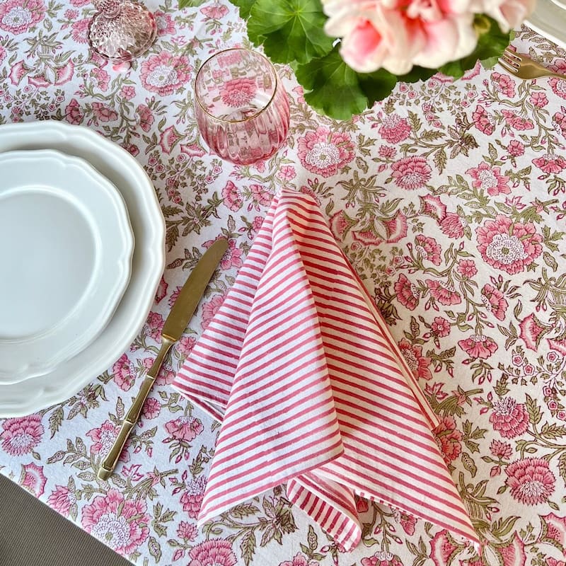 Square Tablecloth -Pink and Green floral - Beatrice