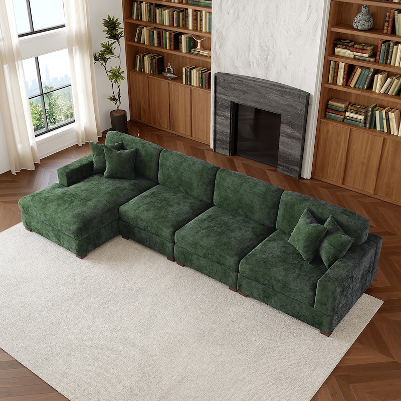 Modern Oversized Chenille Modular Sectional Sofa With Chaise