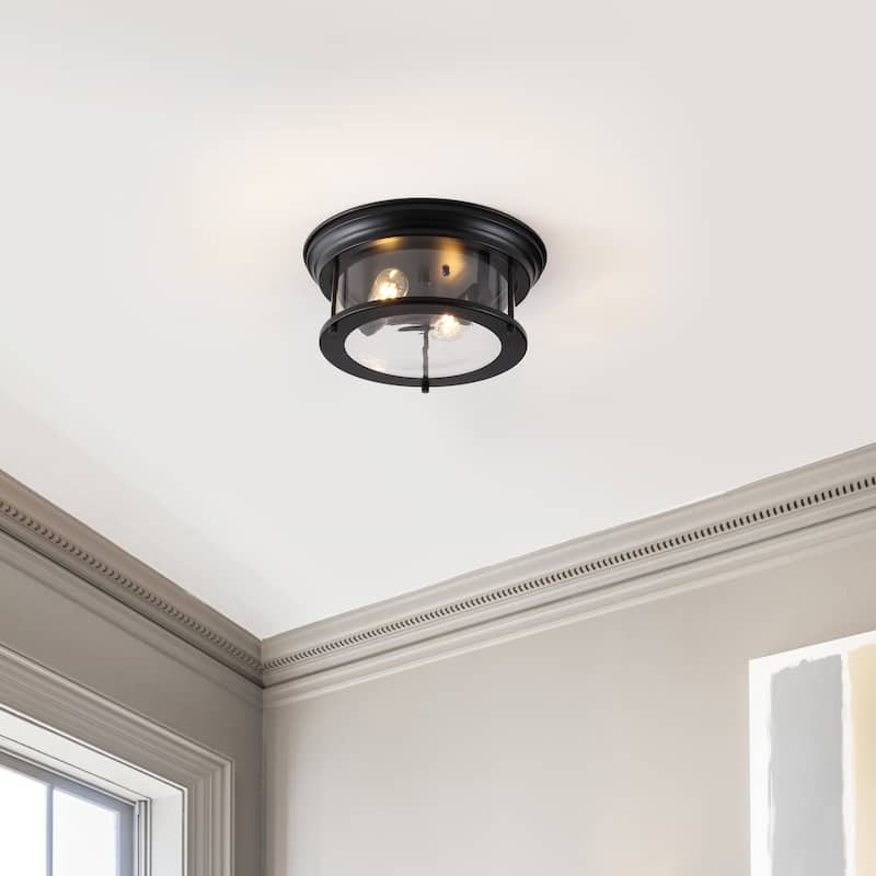 Henry 13.25" Metal/Glass LED Flush Mount, by JONATHAN Y