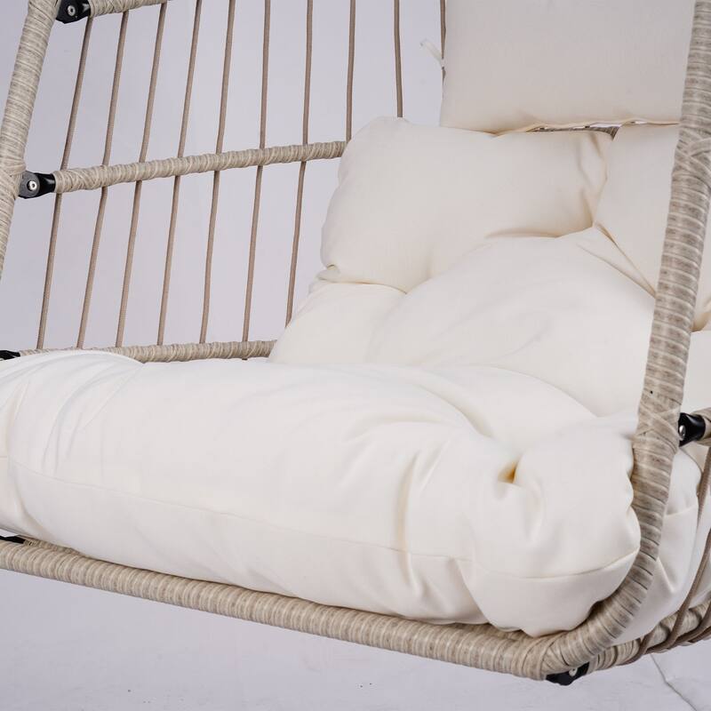 Outdoor Egg Hanging Chair, Swing Chair with Stand & Aluminum-Steel Frame, Patio Rattan Wicker Hanging Swing Egg Chair