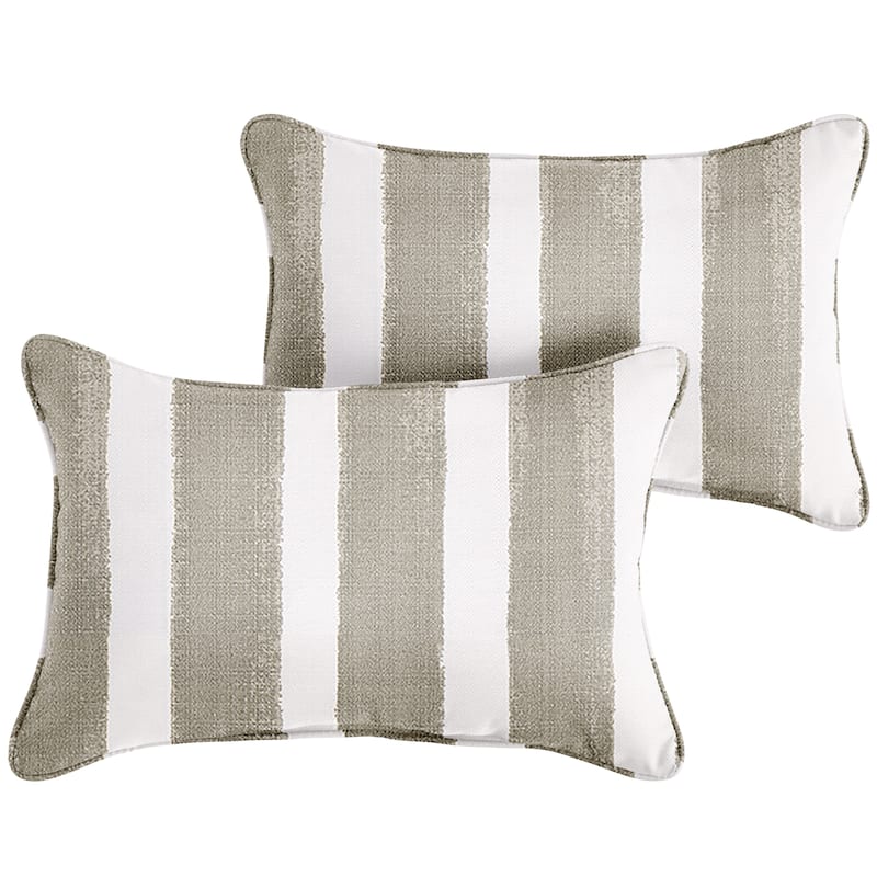 Sorra Home Tan and White Stripe Indoor/Outdoor Corded Lumbar Pillows (Set of 2)