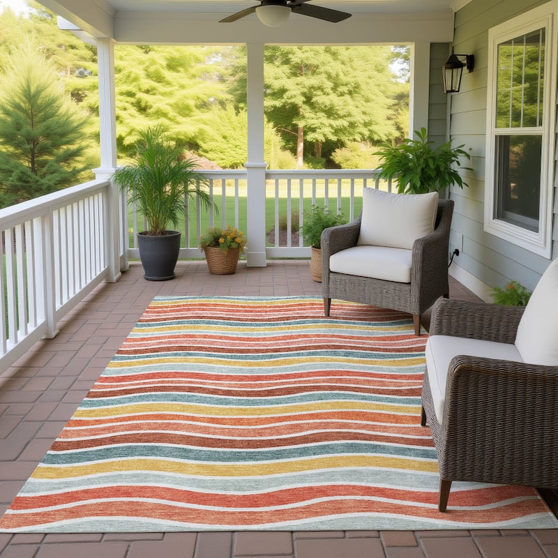 Machine Washable Indoor/ Outdoor Contemporary Stripe Chantille Rug
