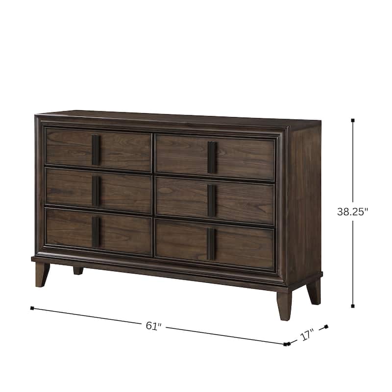 Roundhill Furniture Aetheria Contemporary Wood 6-Drawer Dresser in Dark Brown