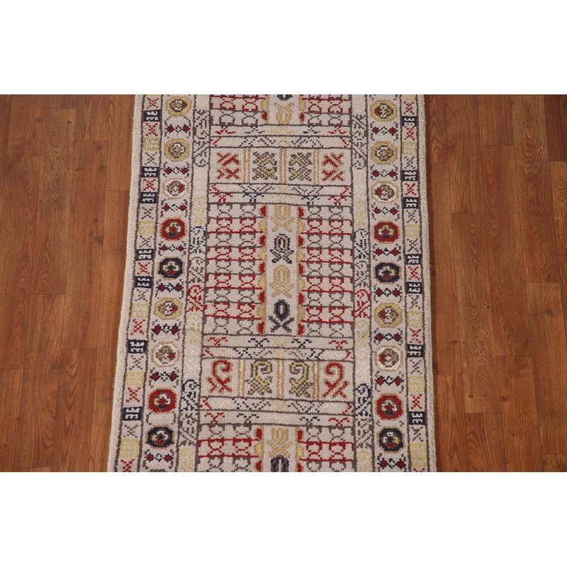 Tribal Geometric Khotan Runner Rug Hallway Handmade Wool Carpet - 2'6"x 10'0"