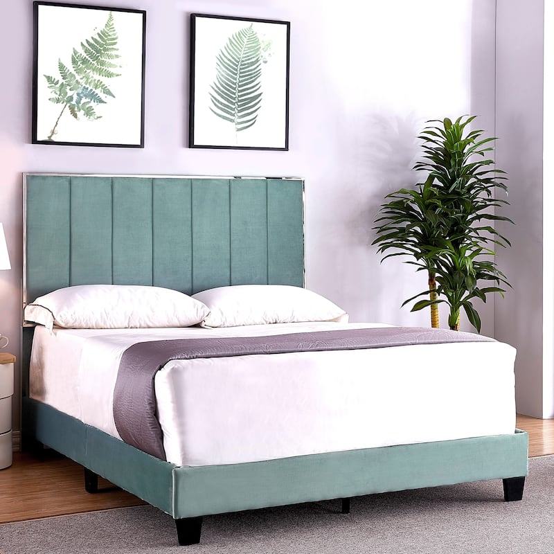 Mallory Upholstered Platform Bed by US PRIDE FURNITURE - DARK MODERATE CYAN - Queen