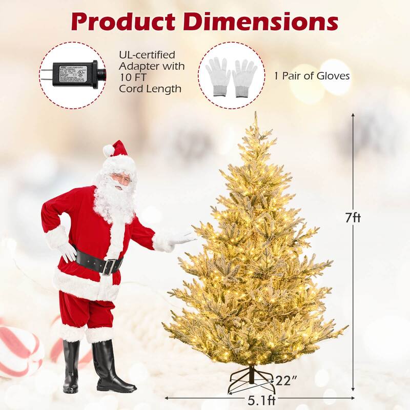 Costway 6/7/8 FT Artificial Christmas Tree with 762/1074/1470 Flocked - See Details - White & Green