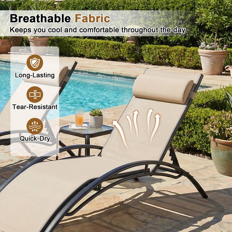Gymax Patio Chaise Lounges Set of 2 w/5-Position Backrest & Breathable