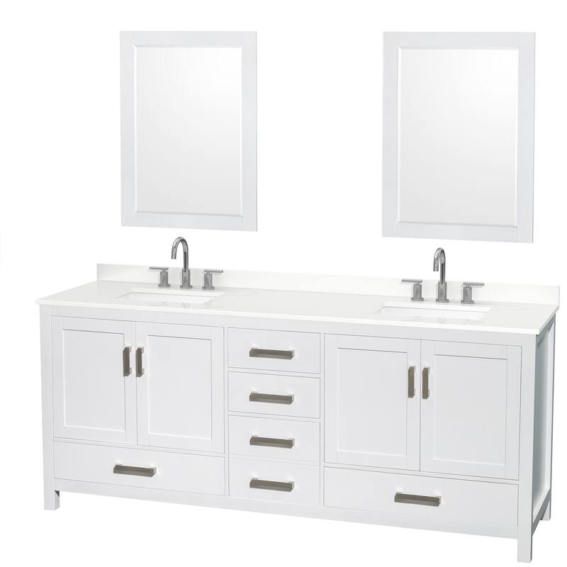 Wyndham Collection WCS141480D-QTZ-US3M24 Sheffield 80" Free Standing - White / White Quartz Top / Brushed Chrome Hardware