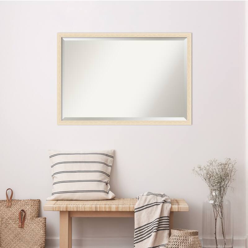 Woodgrain Stripe Beveled Wood Framed Wall Mirror