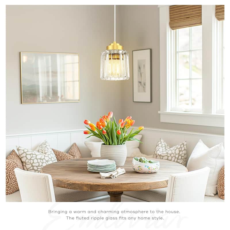 Modern 1-Light Clear Fluted Ripple Glass Adjustable Pendant