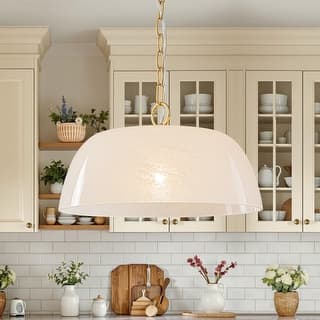 Mid-Century Modern 1-Light Round Opal Glass Pendant Light 14.8in