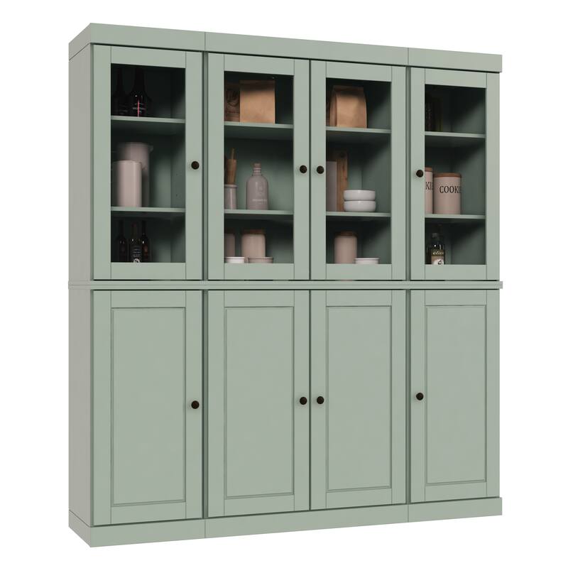Palace Imports 100% Solid Wood Pantry China Cabinet, Raised Panel & Clear Glass Doors, Adjustable Shelves, 65" Wide, 71.5" Tall