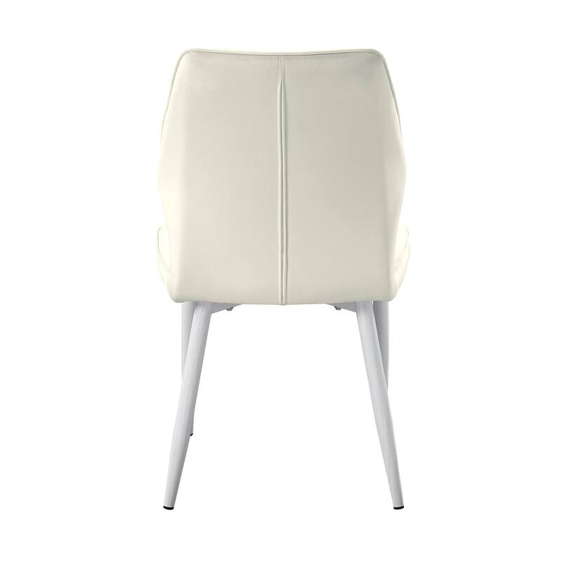 Beige Velvet Upholstered Dining Chair with White Metal Legs Set of 2
