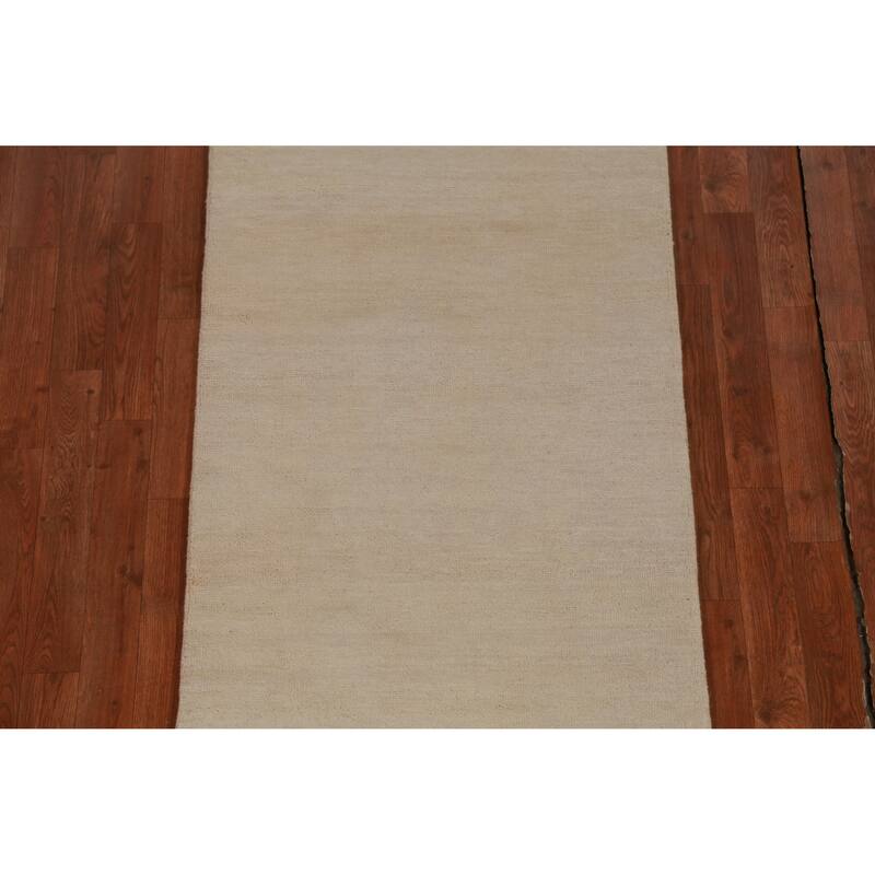 Hand Knotted Oriental 100% Wool Carpet Modern Solid Beige & Ivories Gabbeh Runner Rug - 8' 2'' X 2' 7''