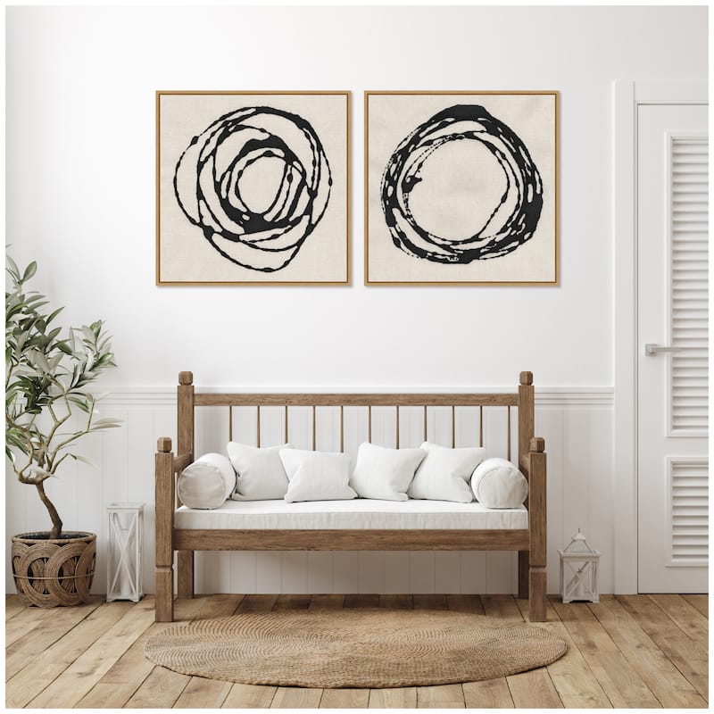 Kate and Laurel Sylvie Flowing Circle Abstracts - 2 Piece Framed Canvas Art Set by The Creative Bunch Studio