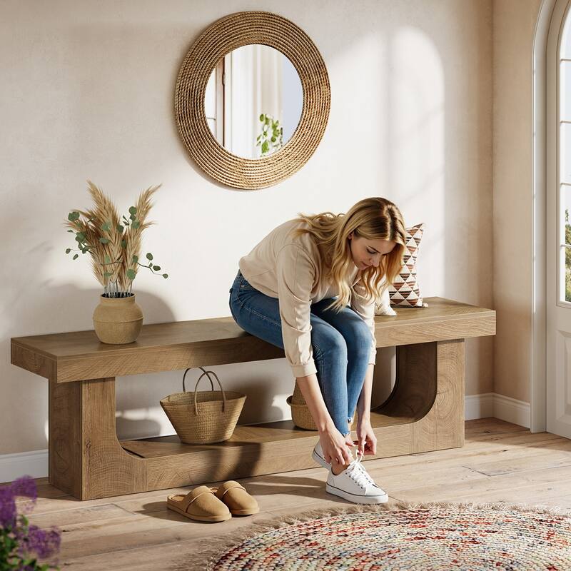 Modern Entryway Shoe Bench, 2-tier Wooden Entryway Bench