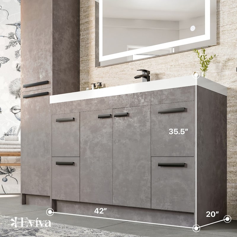 Eviva Lugano 42"W Cement Gray Modern Bath Vanity with WH Acrylic Top - 42"