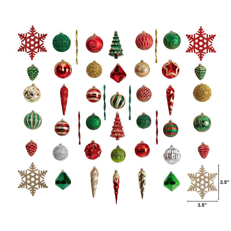 Holiday Deluxe Shatterproof 52 Count Christmas Tree Ornament Box Set - 3.5
