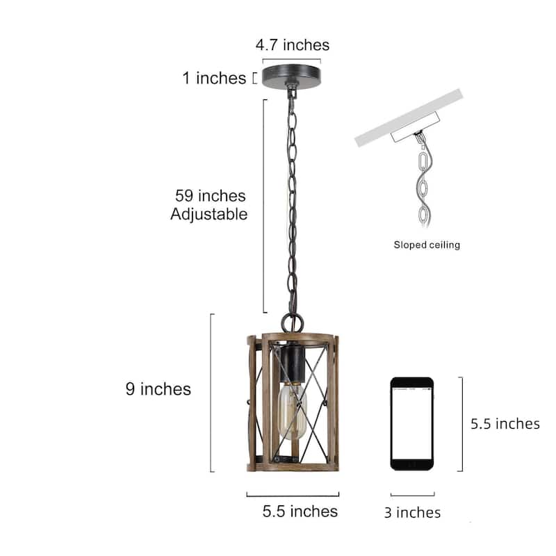 Modern Farmhouse Cylinder Pendant Light Wood Grain Island Light for Kitchen Island Dining Room
