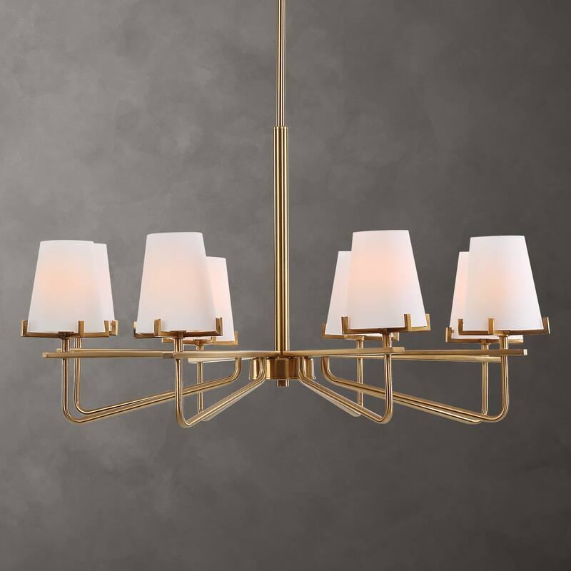8 Light Transitional Style Round Ceiling Chandelier - 36" - Gold and White