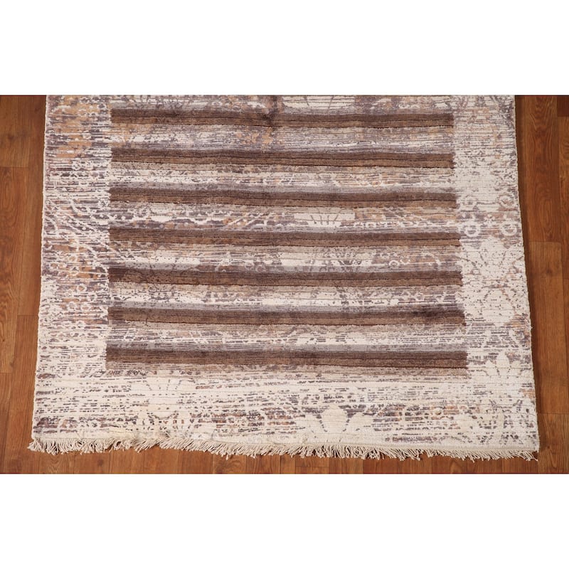 Modern Striped Abstract Accent Rug Wool Carpet - 4'0"x 6'0"