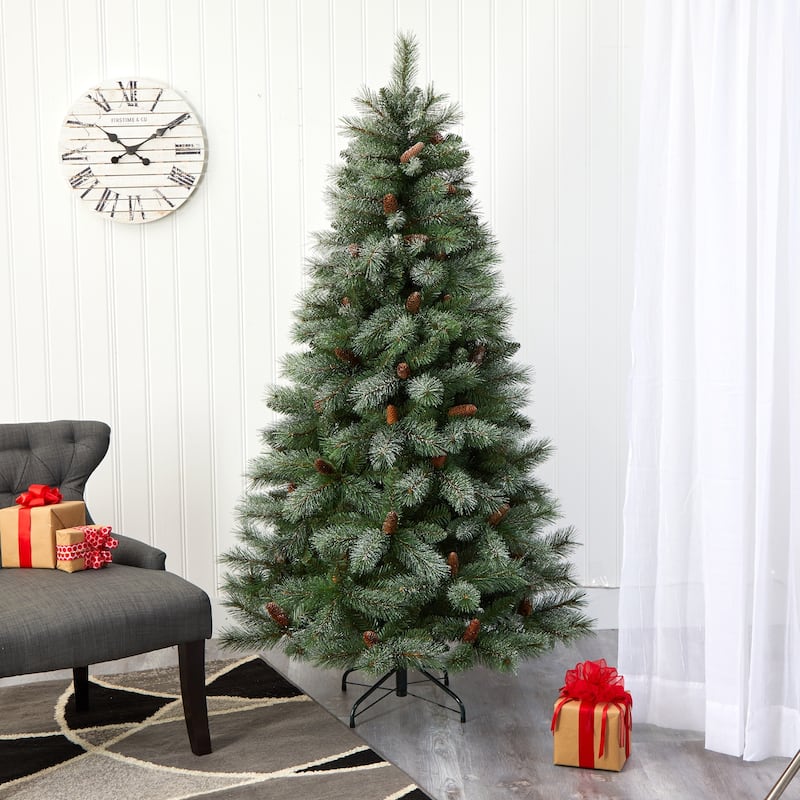 6ft. Snowed Pine Artificial Christmas Tree with 583 Branches and Pine Cones - Natural Winter X-Mas Charm