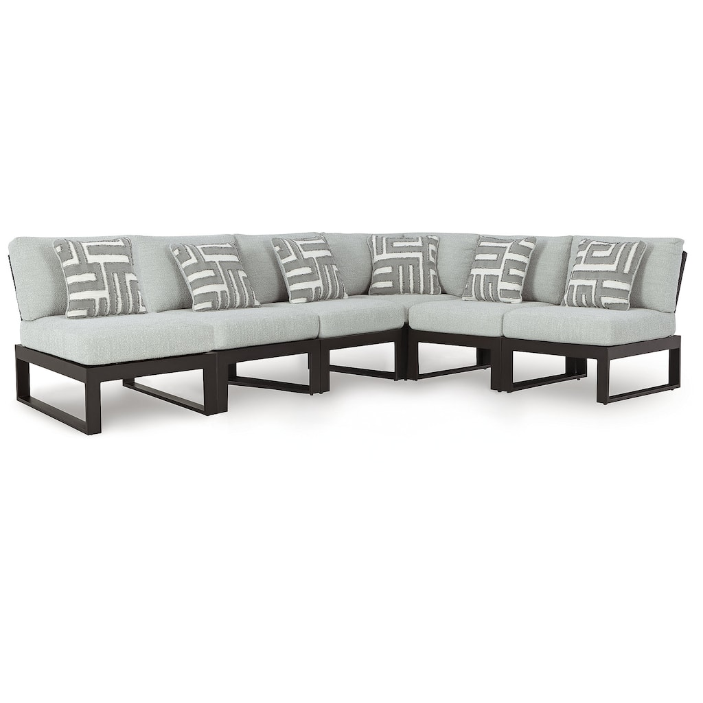 Signature Design by Ashley Beachloft Black/Gray 6-Piece Outdoor Sectional - 116" W x 88" D x 32" H